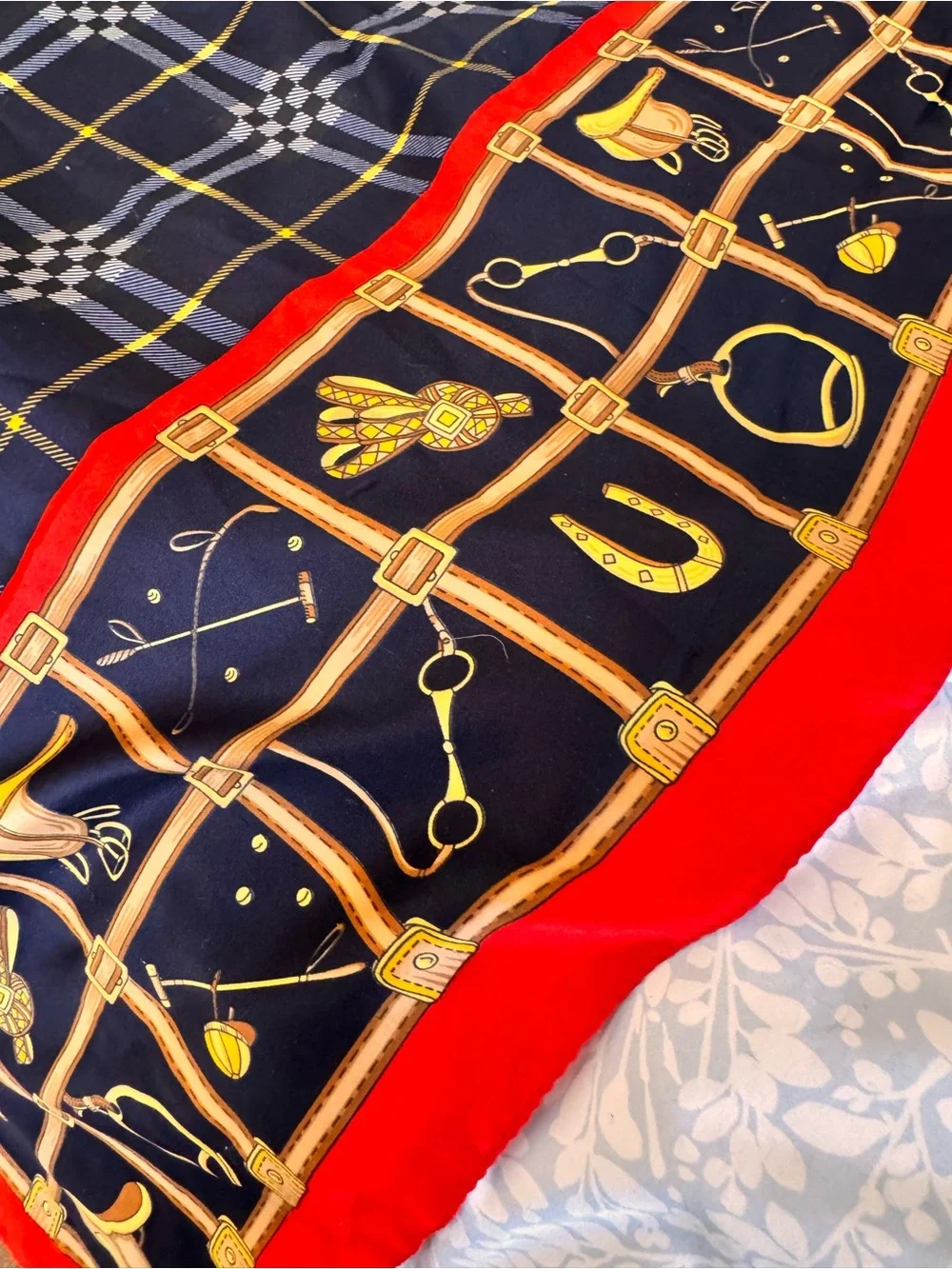 Navy and Red Equine Print Silk Scarf